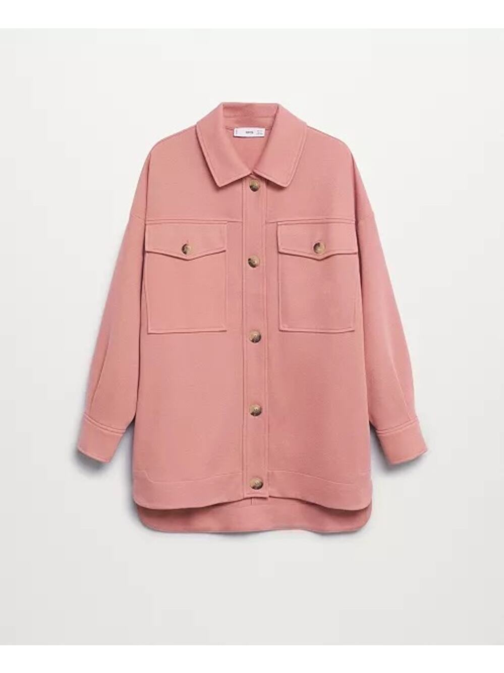 Mango MNG Women's Chest-Pocket Cotton Shirt Jacket Pink Oversized Shacket‎ XS